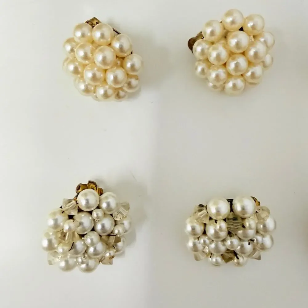 Lot of 15 Hong Kong Japan Cluster Flower Faux Pearl Shell Bead Clip On Earrings